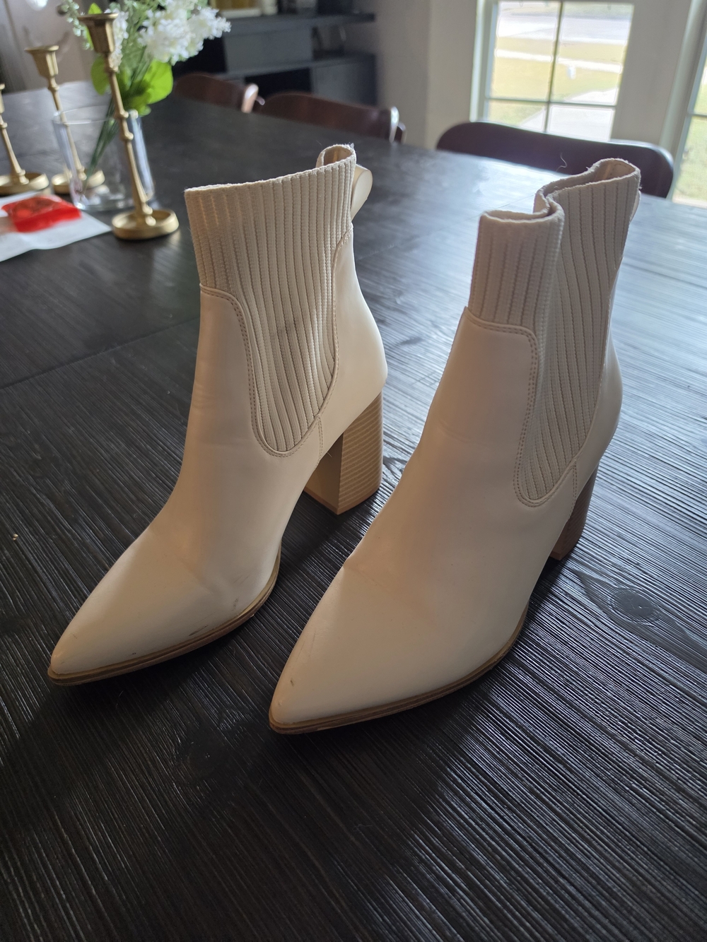 Pointed Toe Sock Booties in Cream